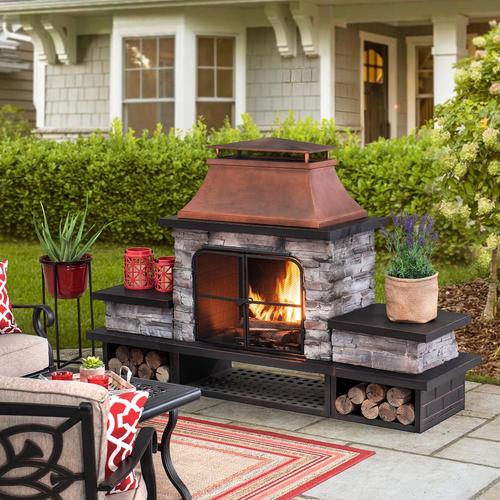 wood burning outdoor fireplace with chimney