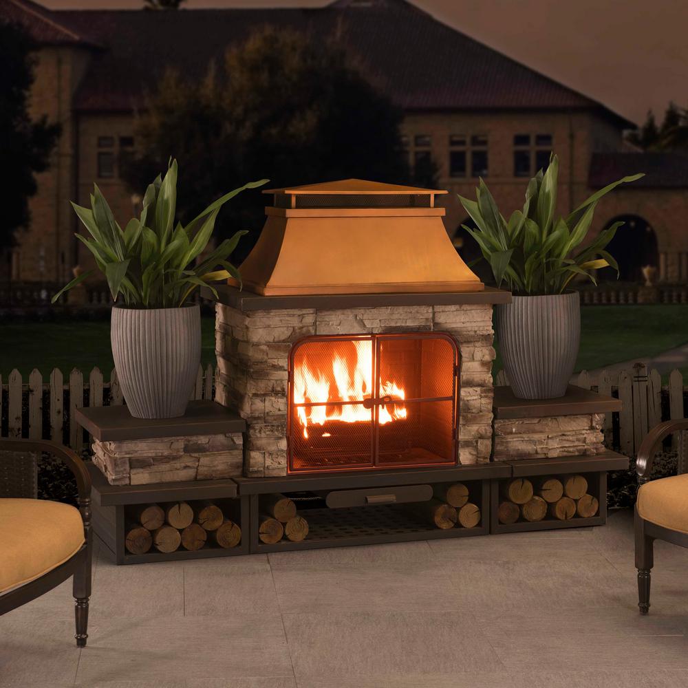 Sunjoy outdoor fireplace with chimney