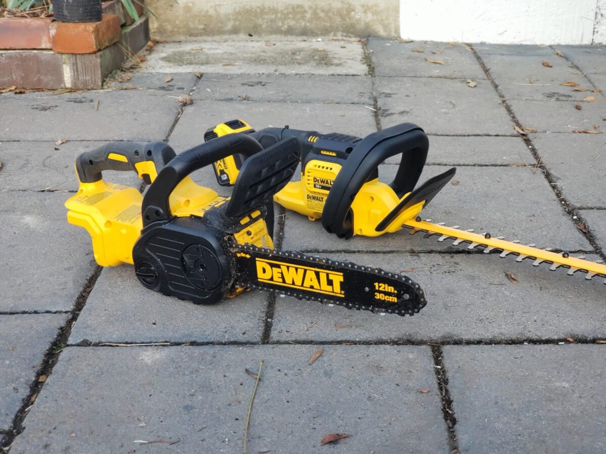 trying out the dewalt chainsaw