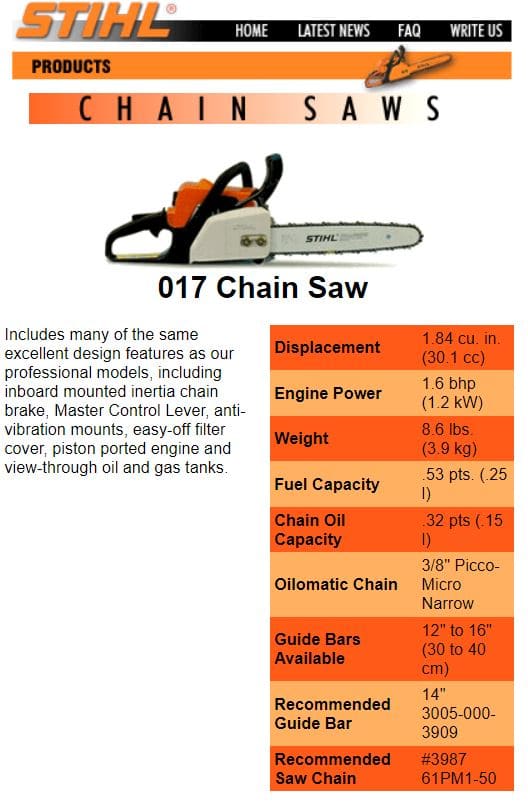 STIHL Chainsaws, Features & Specifications