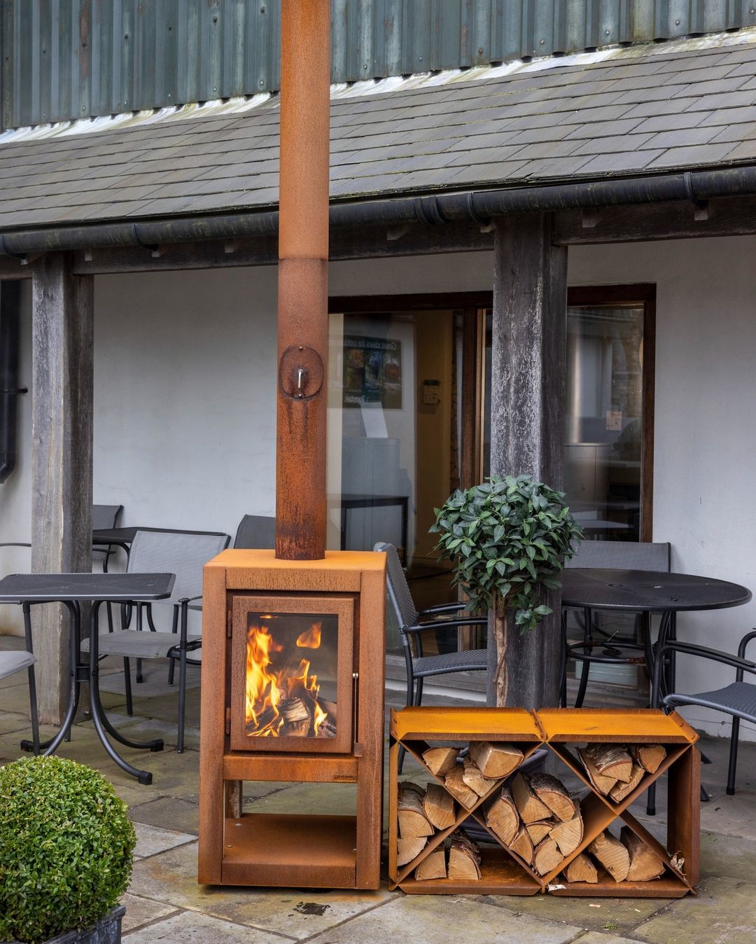 outdoor rustic wood burning stove
