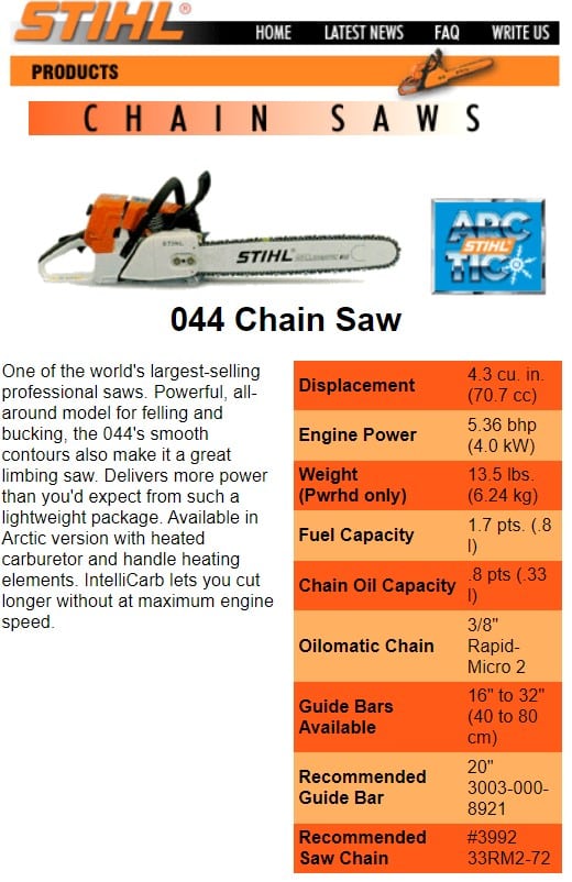 STIHL Chainsaws, Features & Specifications