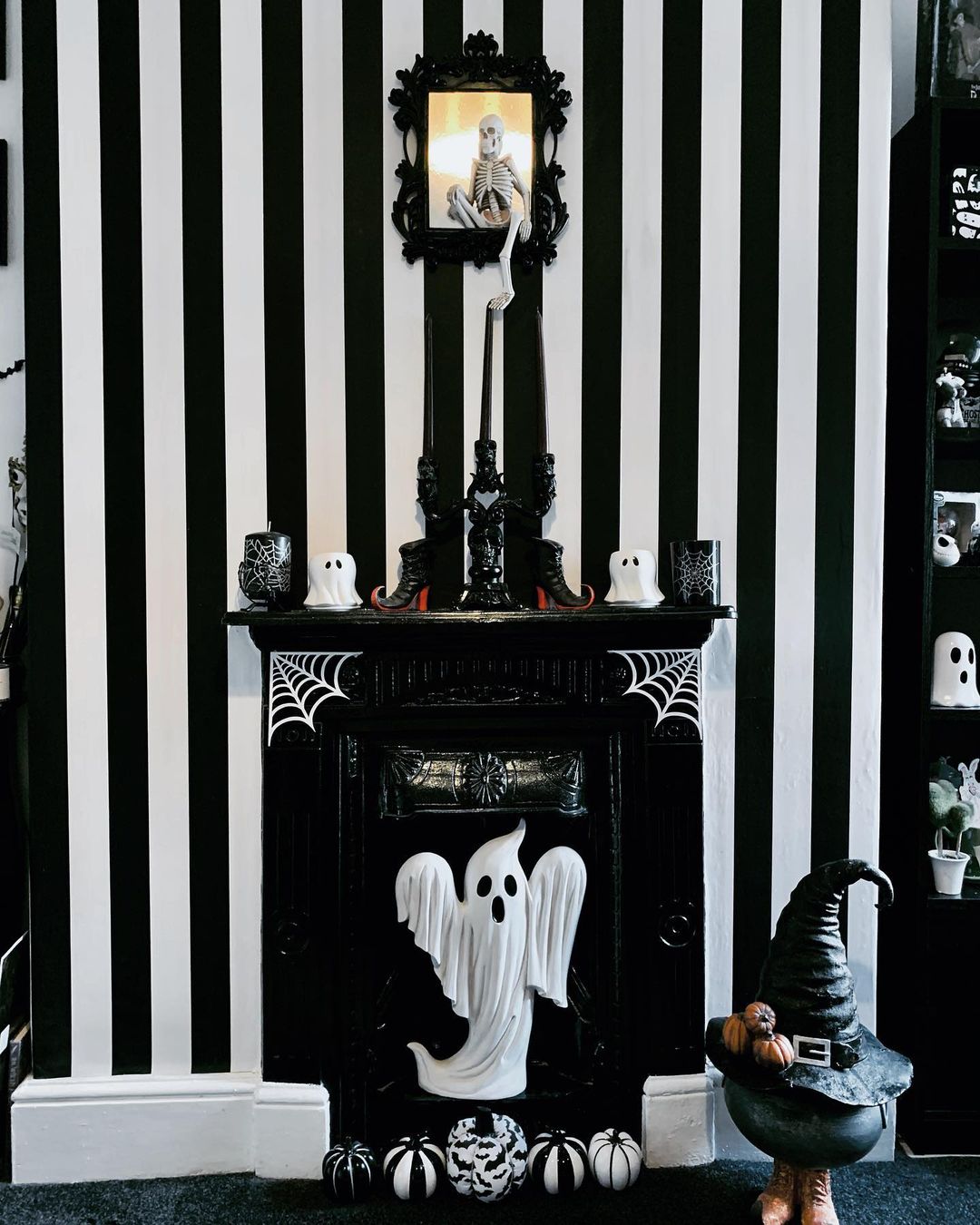 black and white halloween decor
